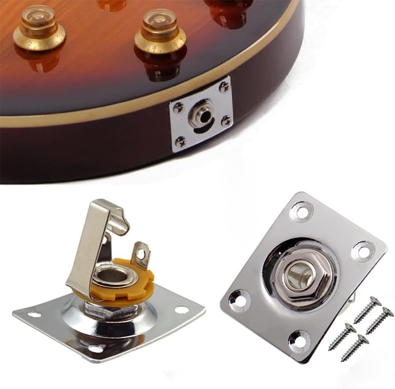 JD.Moon Square Metal 1/4 Output Jack Plate Input Jack Socket for Electric Guitar Bass (Chrome) - Image 3